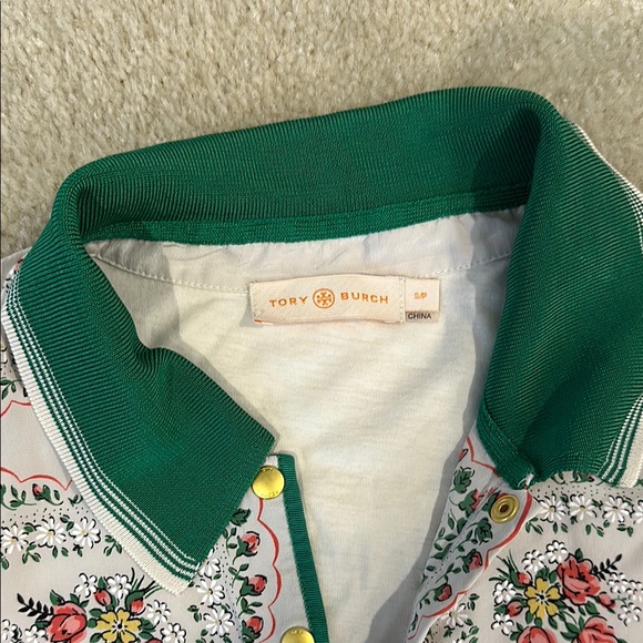 Tory Burch Floral Polo with Green Collar - Picture 2 of 2